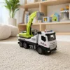 A white engineering vehicle toy with a green excavator arm and a grey bucket, a children's educational simulation model details Picture